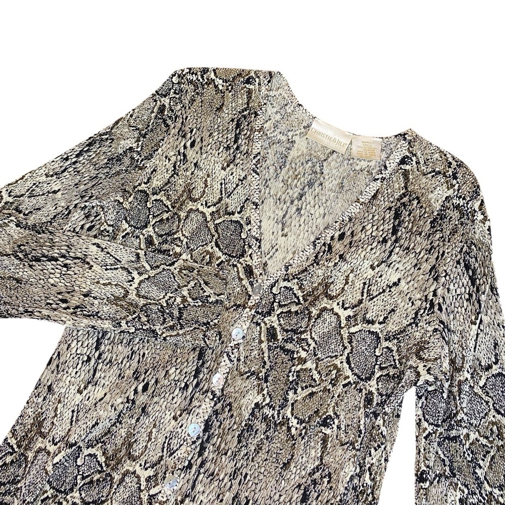 Vintage Christie & Jill Snakeskin Print Top Women’s S Festival Buttons Y2K 90s
